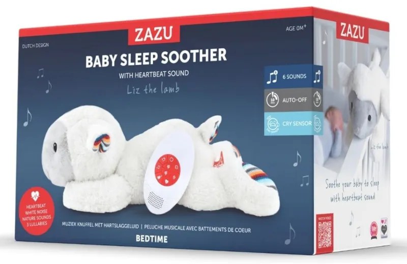 LIZ Προβατάκι Νανουρίσματος ZAZU με Χτύπους Καρδιάς και Λευκούς Ήχους