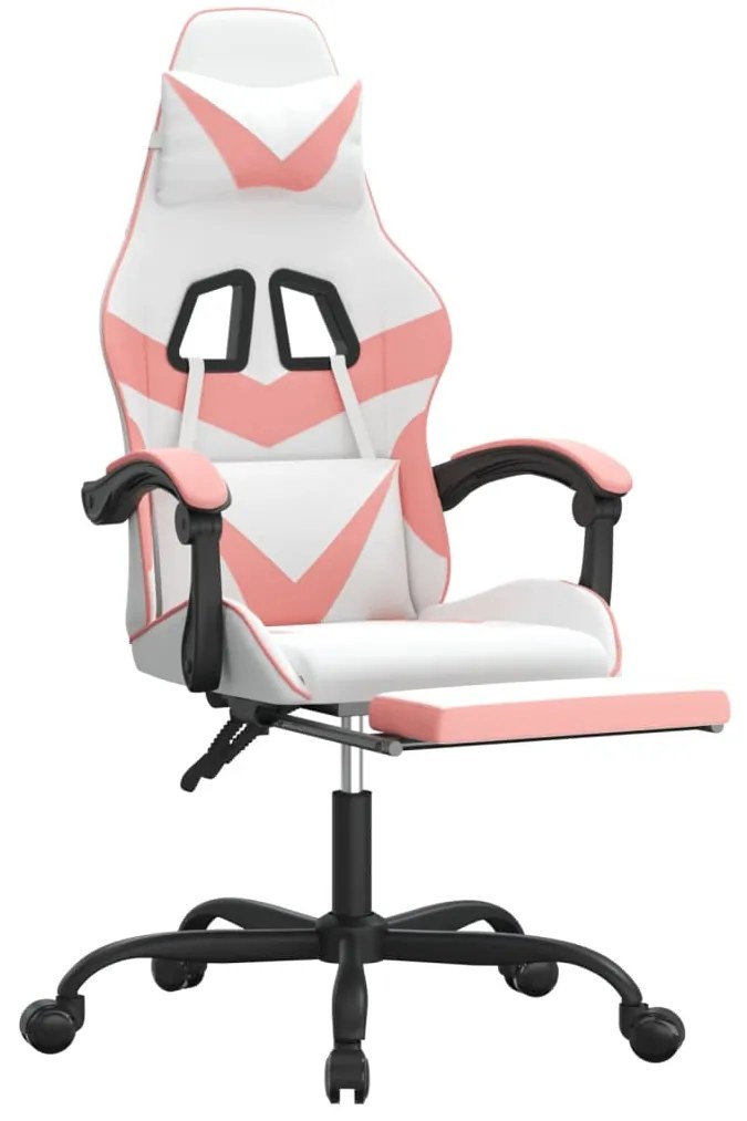 vidaXL Καρέκλα Gaming Περιστεφόμενη Υποπόδιο Λευκή &amp; Ροζ Συνθ. Δέρμα