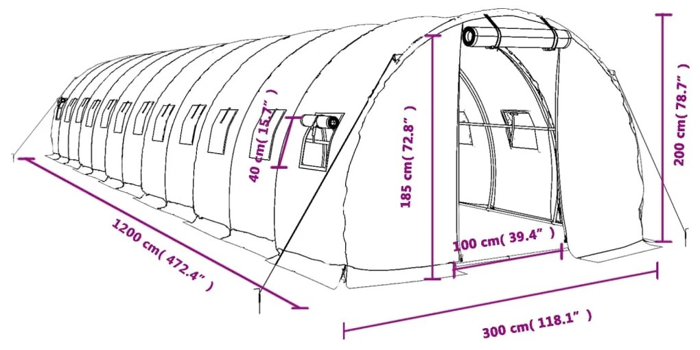 Θερμοκήπιο Λευκό 36 μ² 12 x 3 x 2 μ. με Ατσάλινο Πλαίσιο - Λευκό