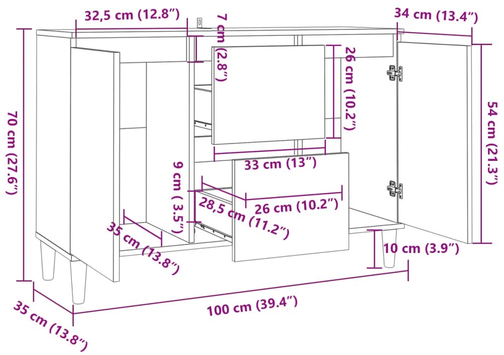 vidaXL Μπουφές Sonoma δρυς 101 x 35 x 70 εκ. Επεξεργασμένο Ξύλο