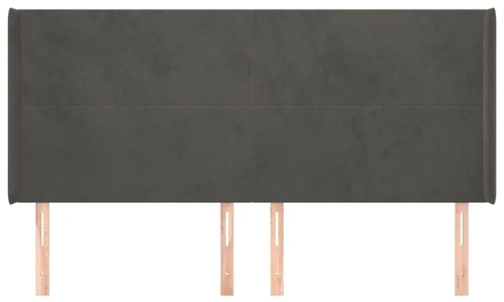 Κεφαλάρι με Πτερύγια Σκούρο Γκρι 163x16x118/128 εκ. Βελούδινο - Γκρι