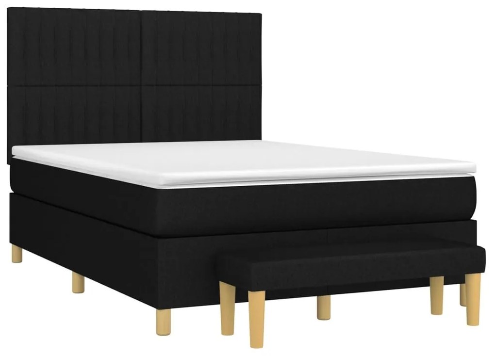 Κρεβάτι Boxspring με Στρώμα Μαύρο 140x190 εκ. Υφασμάτινο - Μαύρο