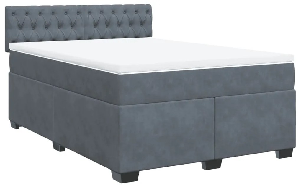 vidaXL Κρεβάτι Boxspring με Στρώμα Σκούρο Γκρι 140x190 εκ. Βελούδινο