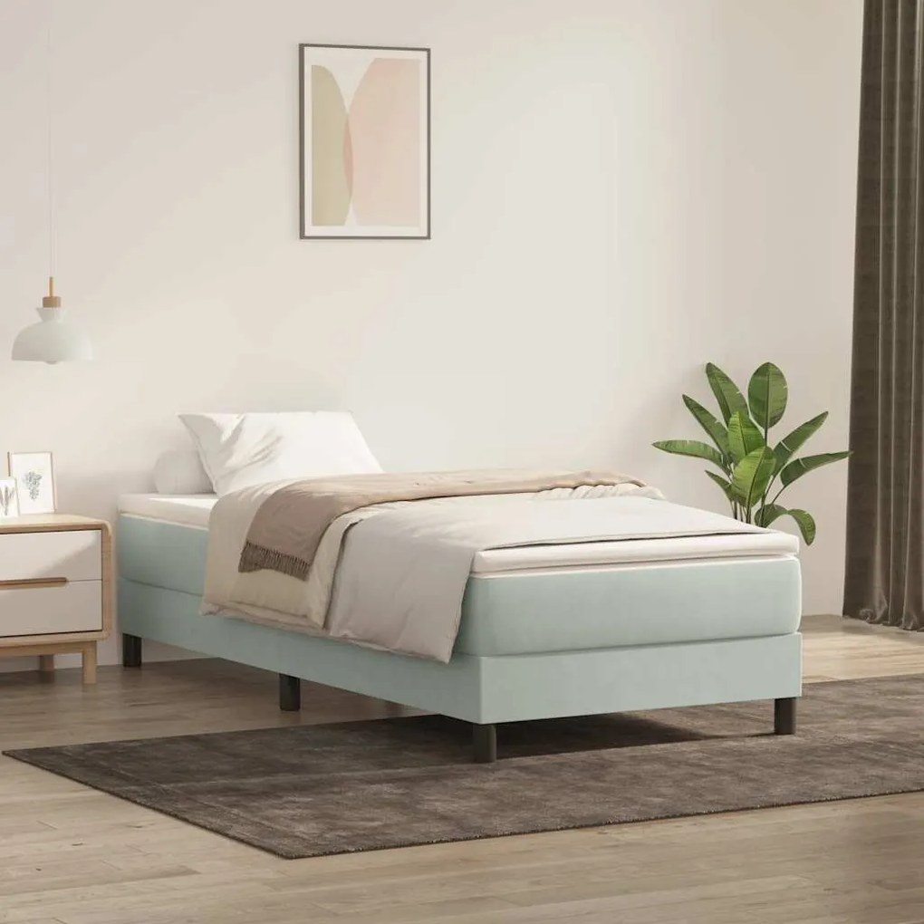 Box Spring κρεβάτι χωρίς στρώμα ανοιχτό γκρι 90x220εκ Βελούδινο