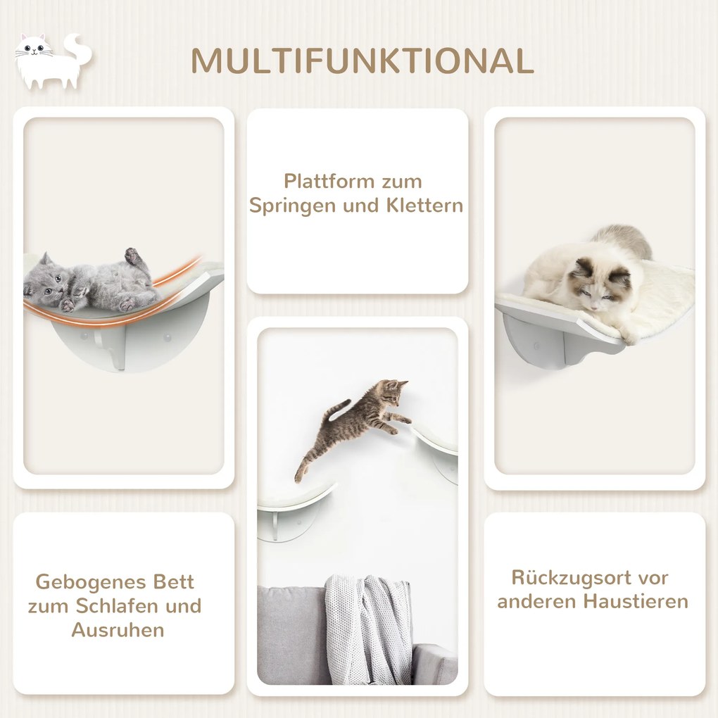 PawHut Ράφι για γάτες, επιτοίχιο, μαλακή επιφάνεια ύπνου, έως 10kg, 41x28x21cm, Λευκό