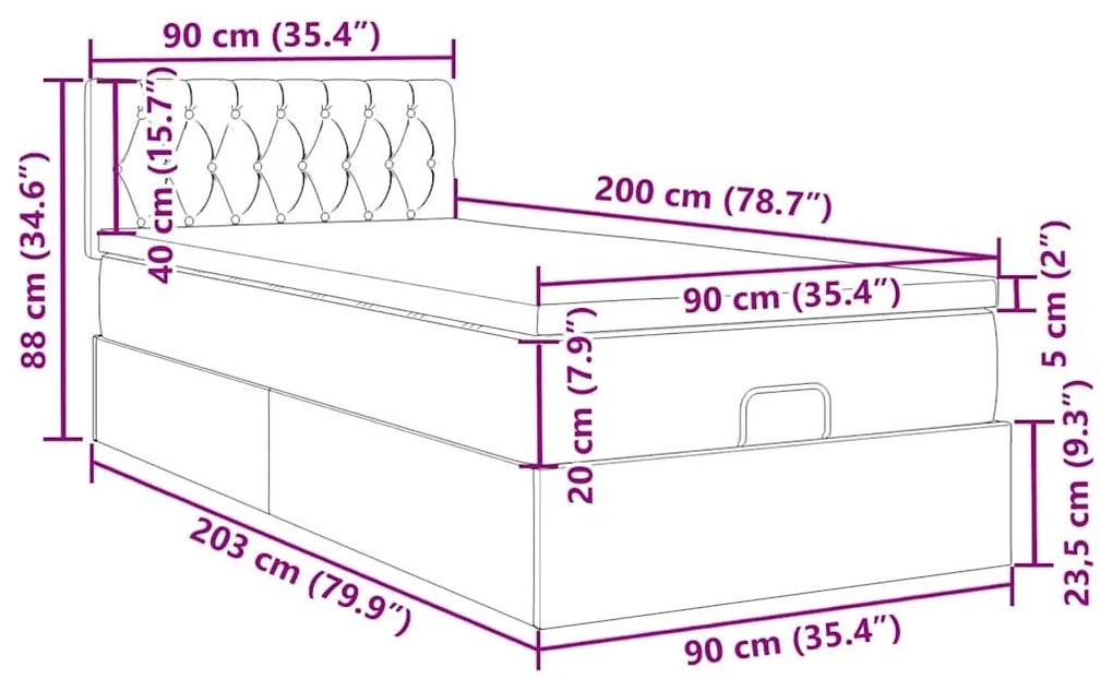 Οθωμανικό κρεβάτι με στρώμα σκούρο γκρι 90x200cm ύφασμα - Γκρι