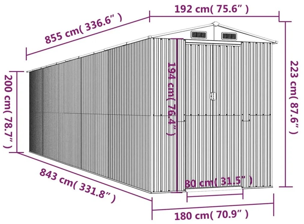 Αποθήκη Κήπου Ανοιχτό γκρι 192x855x223 εκ. Γαλβανισμένο Ατσάλι - Γκρι