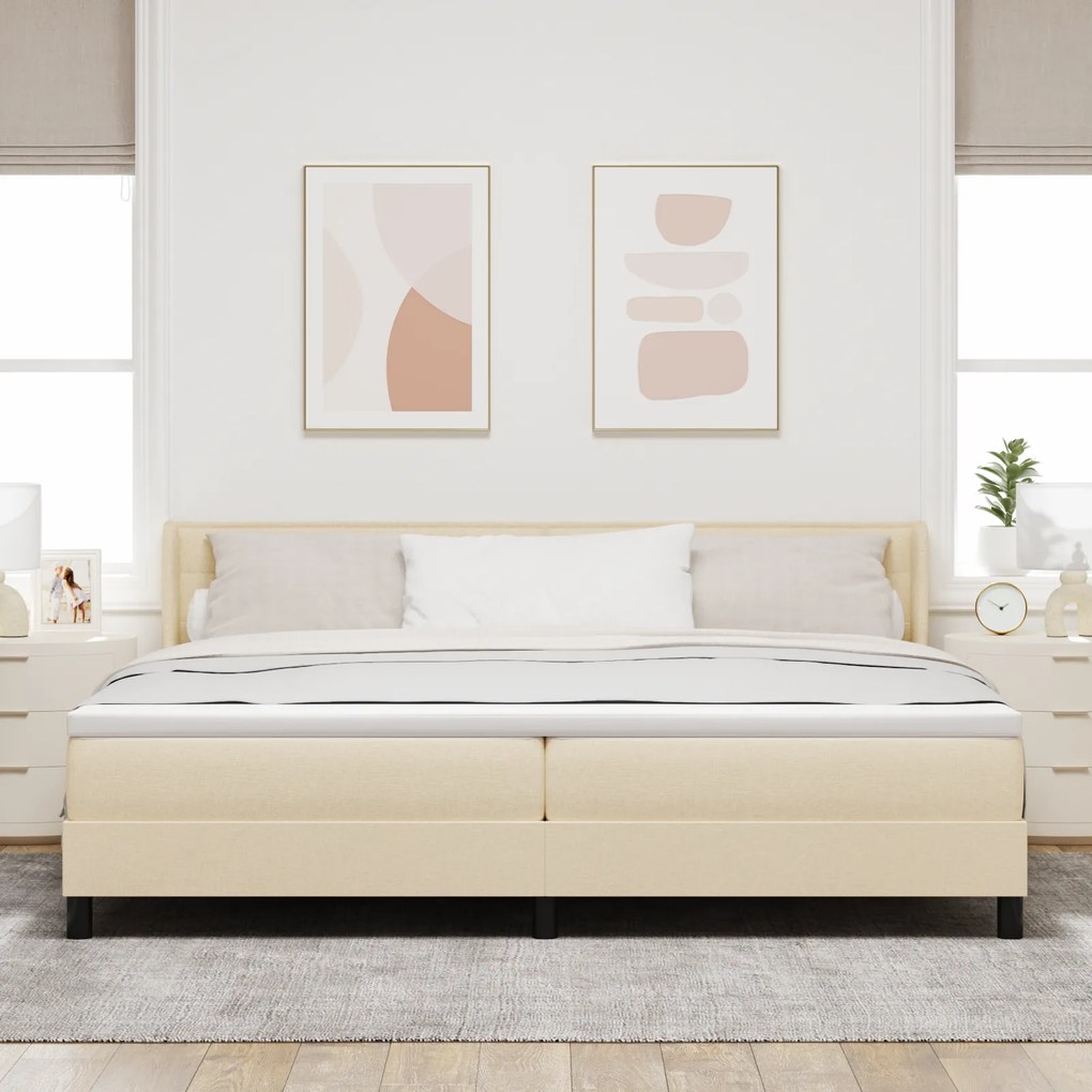 vidaXL Κρεβάτι Box Spring με Στρώμα σε Κρεμ, 200 x 200 εκ - Ύφασμα