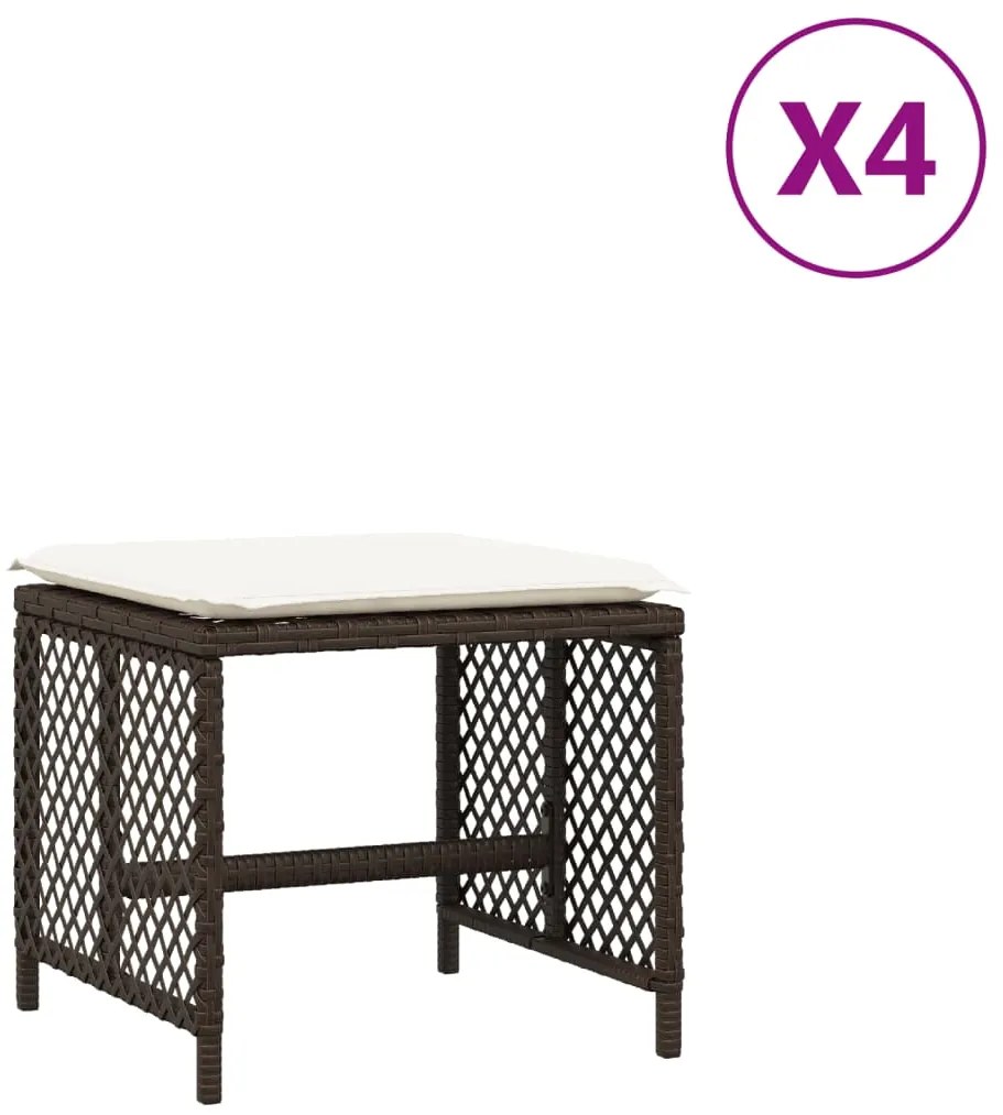Σκαμπό Κήπου 4 τεμ. Καφέ 41x41x36 εκ. Συνθ. Ρατάν με Μαξιλάρια - Καφέ