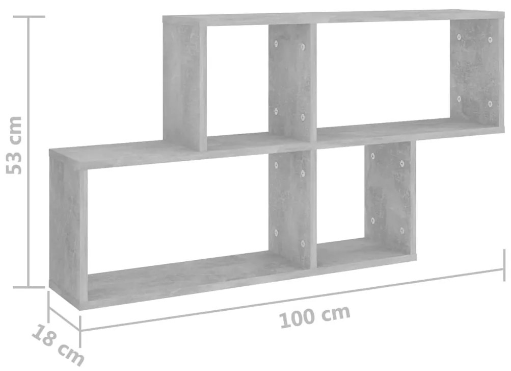 vidaXL Ράφι Τοίχου Γκρι Σκυροδέματος 100 x 18 x 53 εκ. από Επεξ. Ξύλο