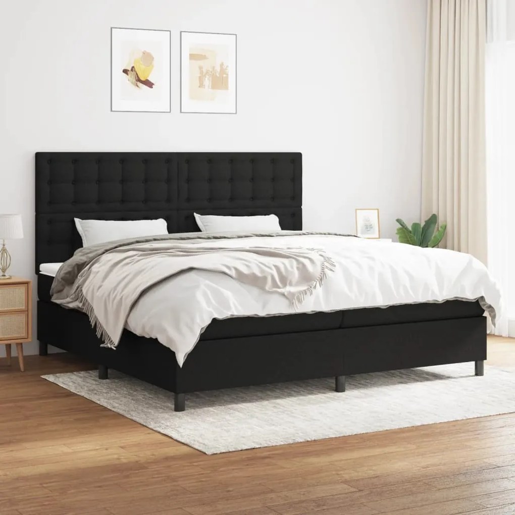 vidaXL Κρεβάτι Boxspring με Στρώμα Μαύρο 200x200 εκ. Υφασμάτινο