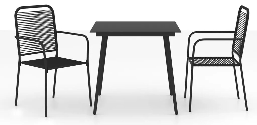 vidaXL Σετ Τραπεζαρίας Κήπου 3 τεμ. Μαύρο Ατσάλι &amp; Βαμβακερό Σχοινί