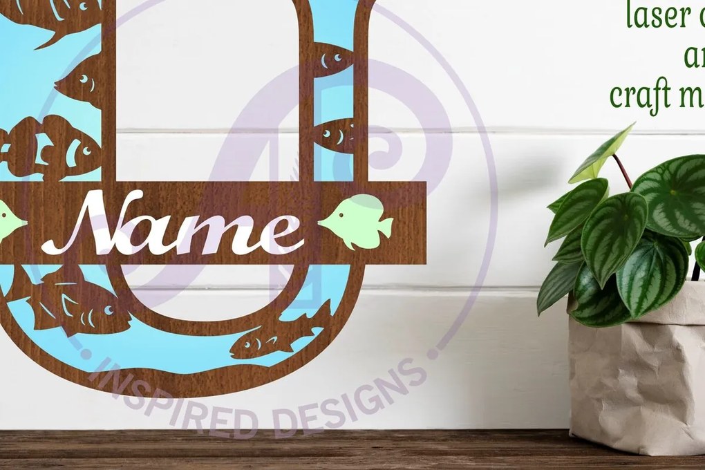 Intra απο ξύλο plywood  Χρώμα wenge 3mm-4mm πάχος - Μονόγραμμα Fish Capital Letter U Δίασταση 30x20 cm INTRAFABR-111562217