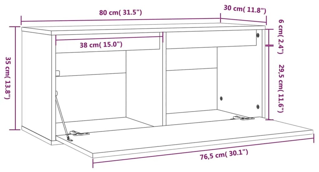 Ντουλάπι Τοίχου Μαύρο 80 x 30 x 35 εκ. από Μασίφ Ξύλο Πεύκου - Μαύρο