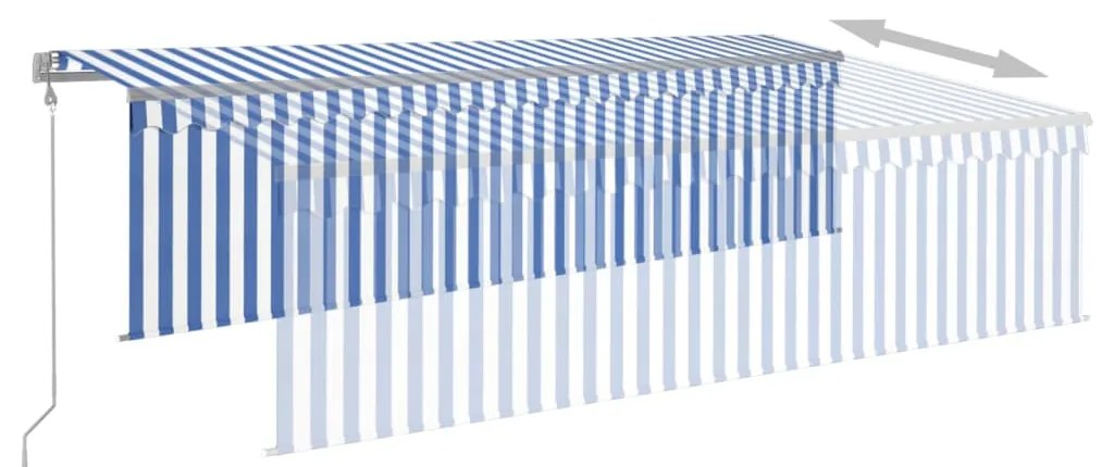 vidaXL Τέντα Αυτόματη με Σκίαστρο/LED/Αισθ. Ανέμου Μπλε/Λευκό 5 x 3 μ.