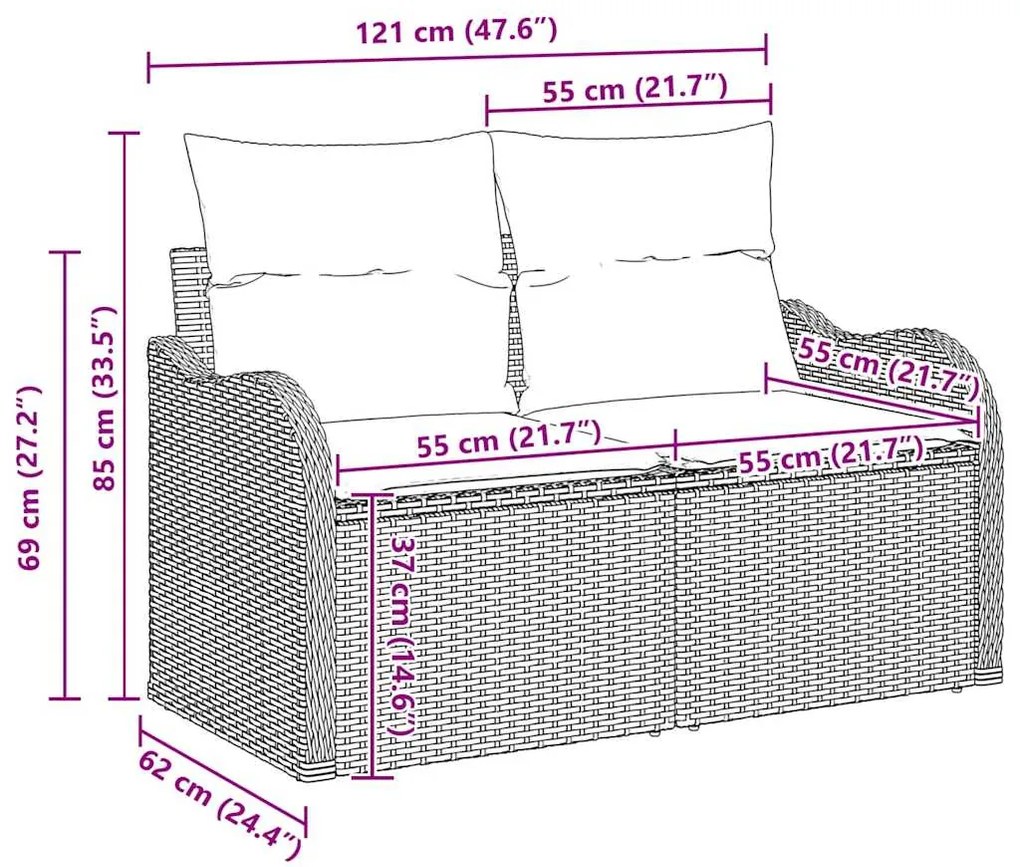 vidaXL Σετ Καναπέ Κήπου 9 pcs Ανοιχτό γκρι 100 x 55 x 73 εκ Πολυ ράταν