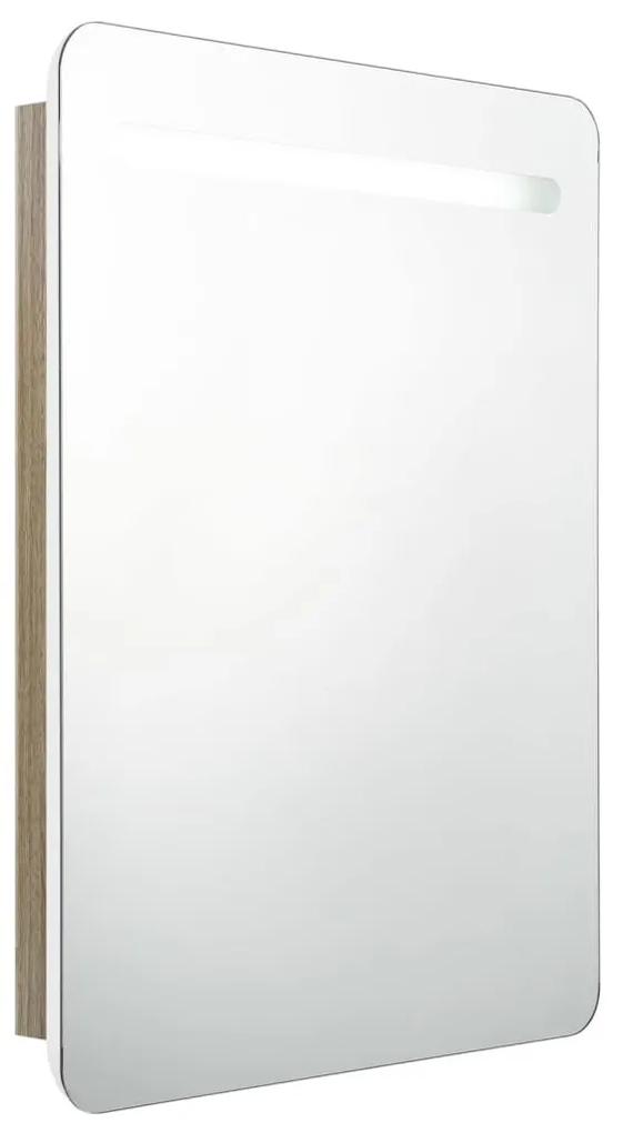 Καθρέφτης Μπάνιου με Ντουλάπι &amp; LED Λευκό/Δρύς 60x11x80 εκ. - Λευκό