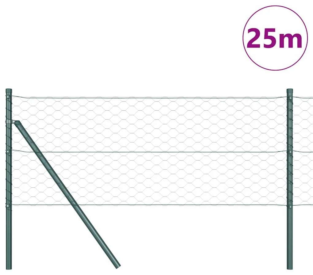 vidaXL Πράσινος Εξαγωνικός Φράκτης 0.6x25 μ από Χάλυβα