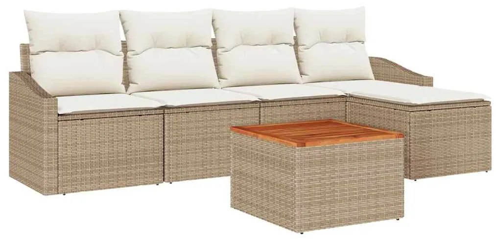 vidaXL Σετ Καναπέ Κήπου με μαξιλάρι 6 pcs Μπεζ συνθετικό ρατάν