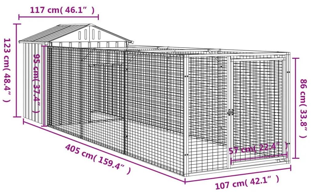 Σπιτάκι Σκύλου με Οροφή Ανθρακί 117x405x123 εκ. Γαλβαν. Χάλυβας - Ανθρακί