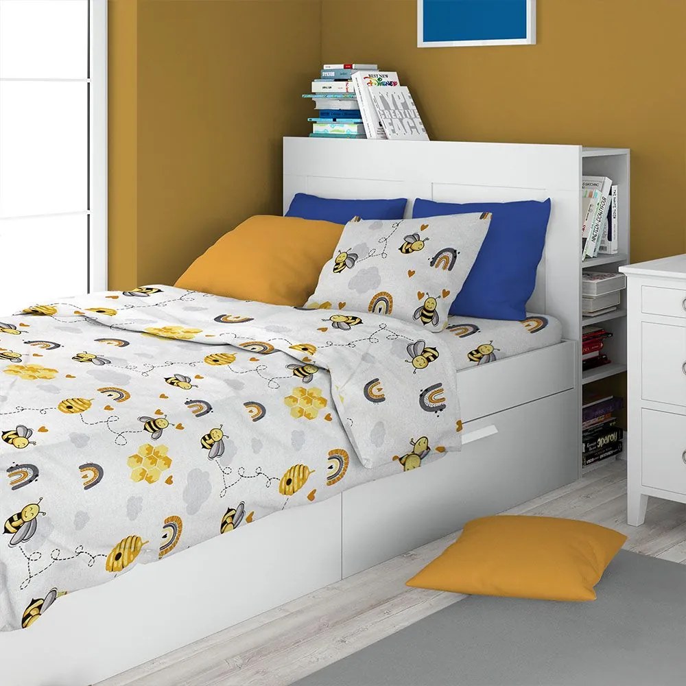 Σεντόνια Παιδικά Honey Bee 545 (Σετ 3τμχ) White-Yellow DimCol Μονό 160x240cm 100% Βαμβάκι