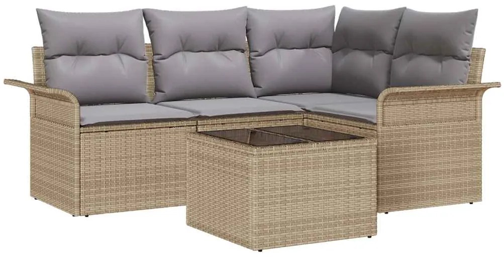 vidaXL Σετ Καναπέ Κήπου με μαξιλάρι 5 pcs Μπεζ Πολυ ράταν