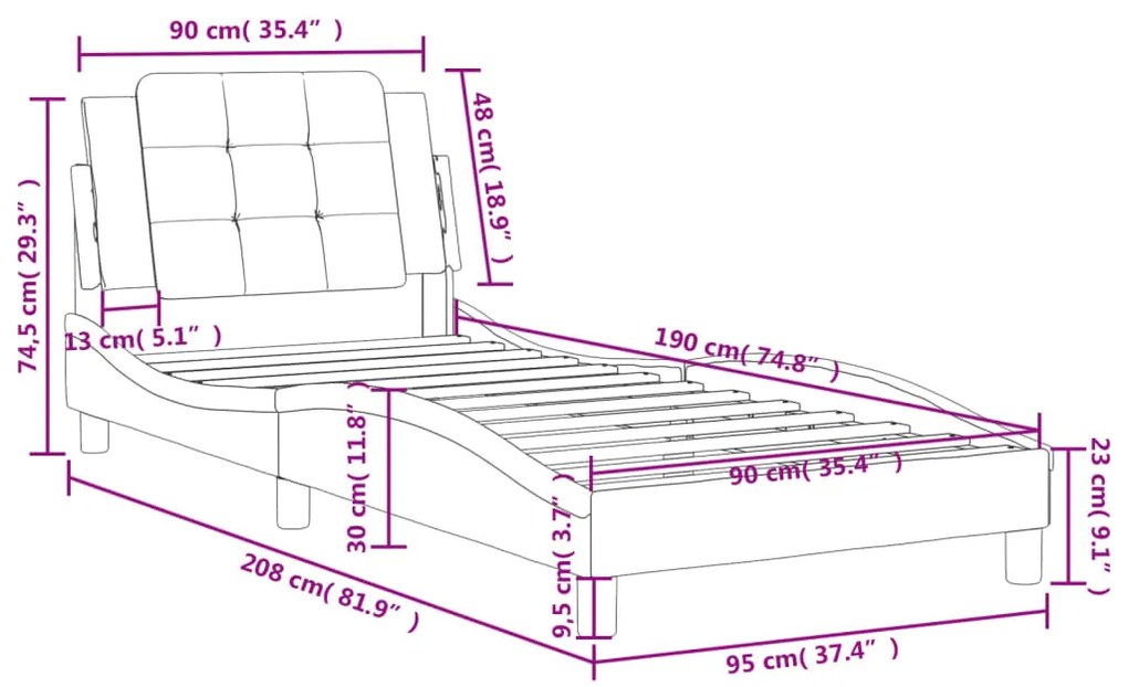 Πλαίσιο Κρεβατιού με Κεφαλάρι Μαύρο 90x190 εκ Συνθετικό Δέρμα - Μαύρο