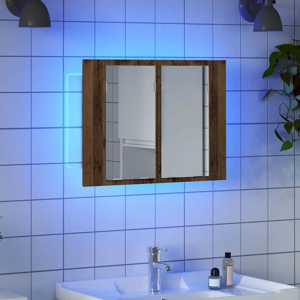 vidaXL Έπιπλο Καθρέφτη με LED Όψη Παλαιού Ξύλου 60x12x45εκ. Επεξ. Ξύλο