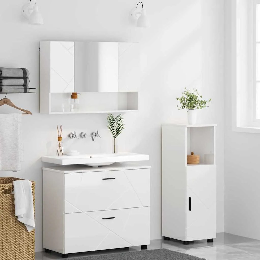 vidaXL Σετ Επίπλων Μπάνιου 3 pcs Γυαλιστερό λευκό 76,5 x 35 x 64 εκ