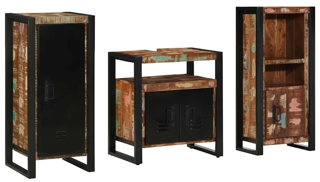 Σετ Επίπλων Μπάνιου με συρτάρι 3 pcs Στερεό Ανακτηθέν Ξύλο