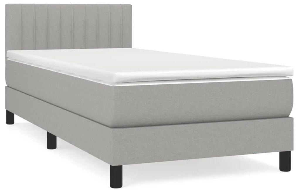 vidaXL Κρεβάτι Boxspring με Στρώμα Ανοιχτό Γκρι 90x200 εκ. Υφασμάτινο