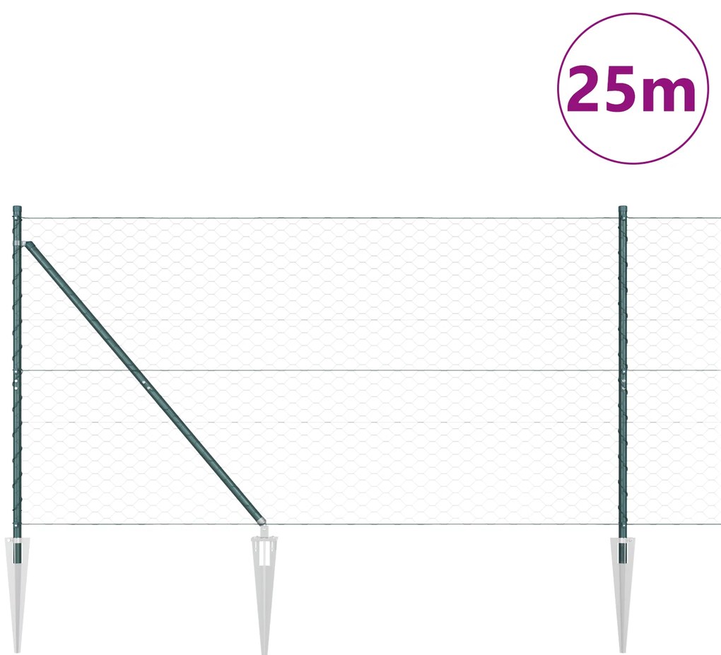 vidaXL Εξάγωνος Φράχτης Πράσινος 1.4x25 μ Χάλυβας