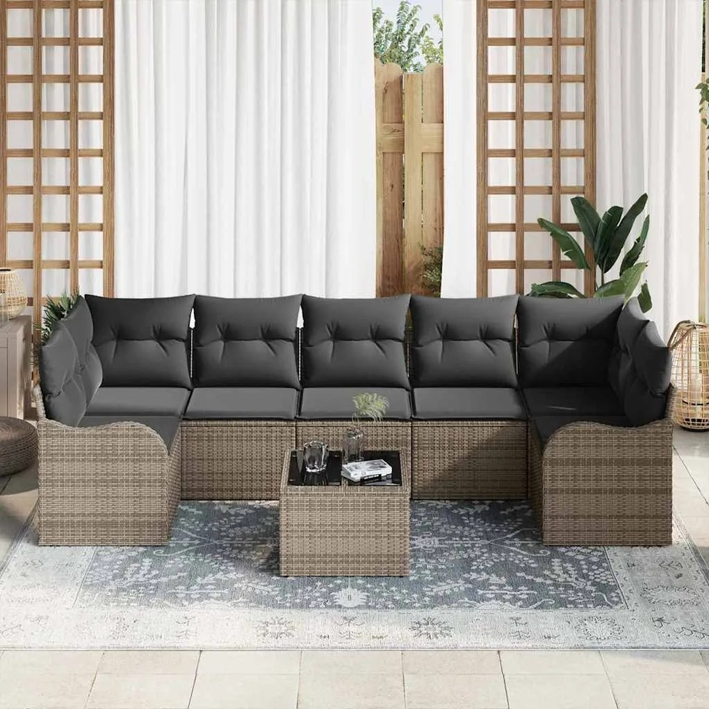 vidaXL Σετ Καναπέ Κήπου 8 pcs Γκρι 55 x 55 x 37 εκ Πολυ ράταν