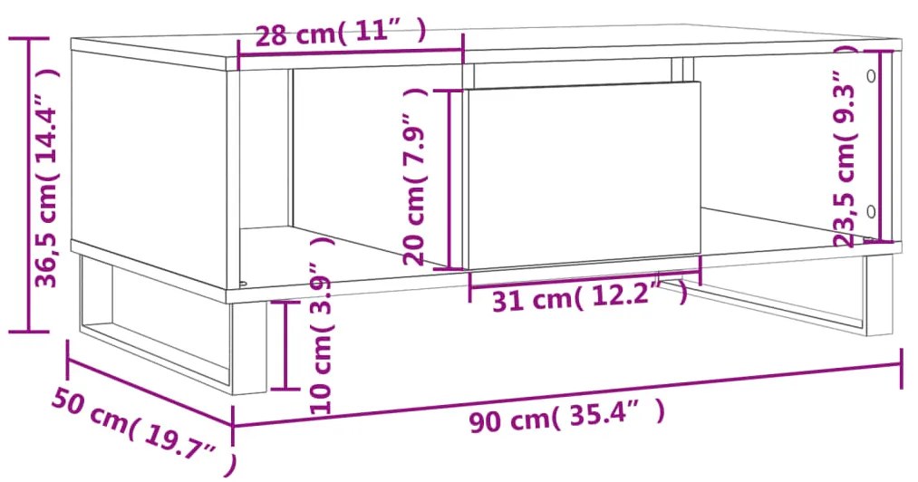 Τραπεζάκι Σαλονιού Γκρι Σκυροδ. 90x50x36,5 εκ. Επεξεργ. Ξύλο - Γκρι