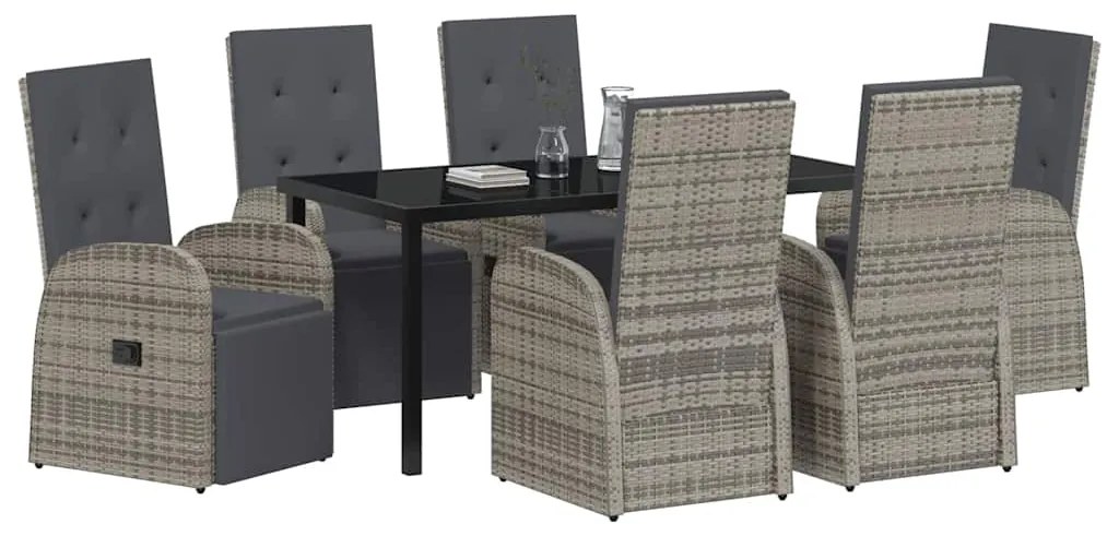 vidaXL Σέτ φαγητού για κήπο με μαξιλάρι 7 pcs Γκρι συνθετικό ρατάν