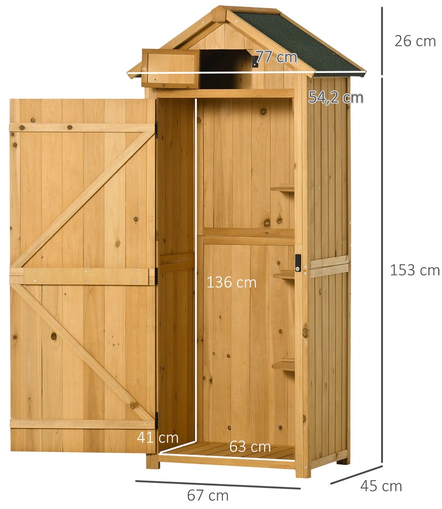 Outsunny Ντουλάπι Κήπου, Σπιτάκι Εργαλείων, Αποθήκη Εργαλείων με Ράφια, Ασφαλτόστρωτη Στέγη, Παράθυρο, Ξύλο, Κίτρινο+Πράσινο, 77 x 54,2 x 179 cm