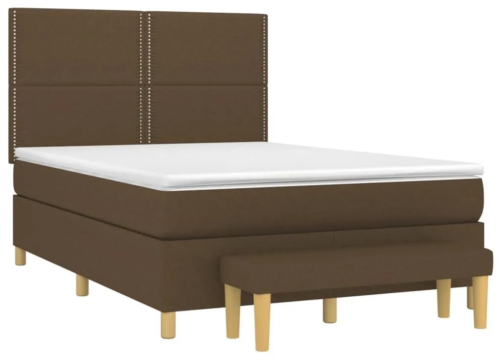 Κρεβάτι Boxspring με Στρώμα Σκούρο Καφέ 140x190 εκ. Υφασμάτινο - Καφέ