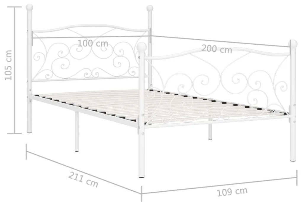 vidaXL Πλαίσιο Κρεβατιού με Τελάρο Λευκό 100 x 200 εκ. Μεταλλικό