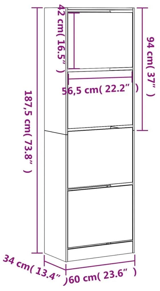 Παπουτσοθήκη με 4 Ανακλινόμενα Συρτάρια Λευκή 60x34x187,5 εκ. - Λευκό