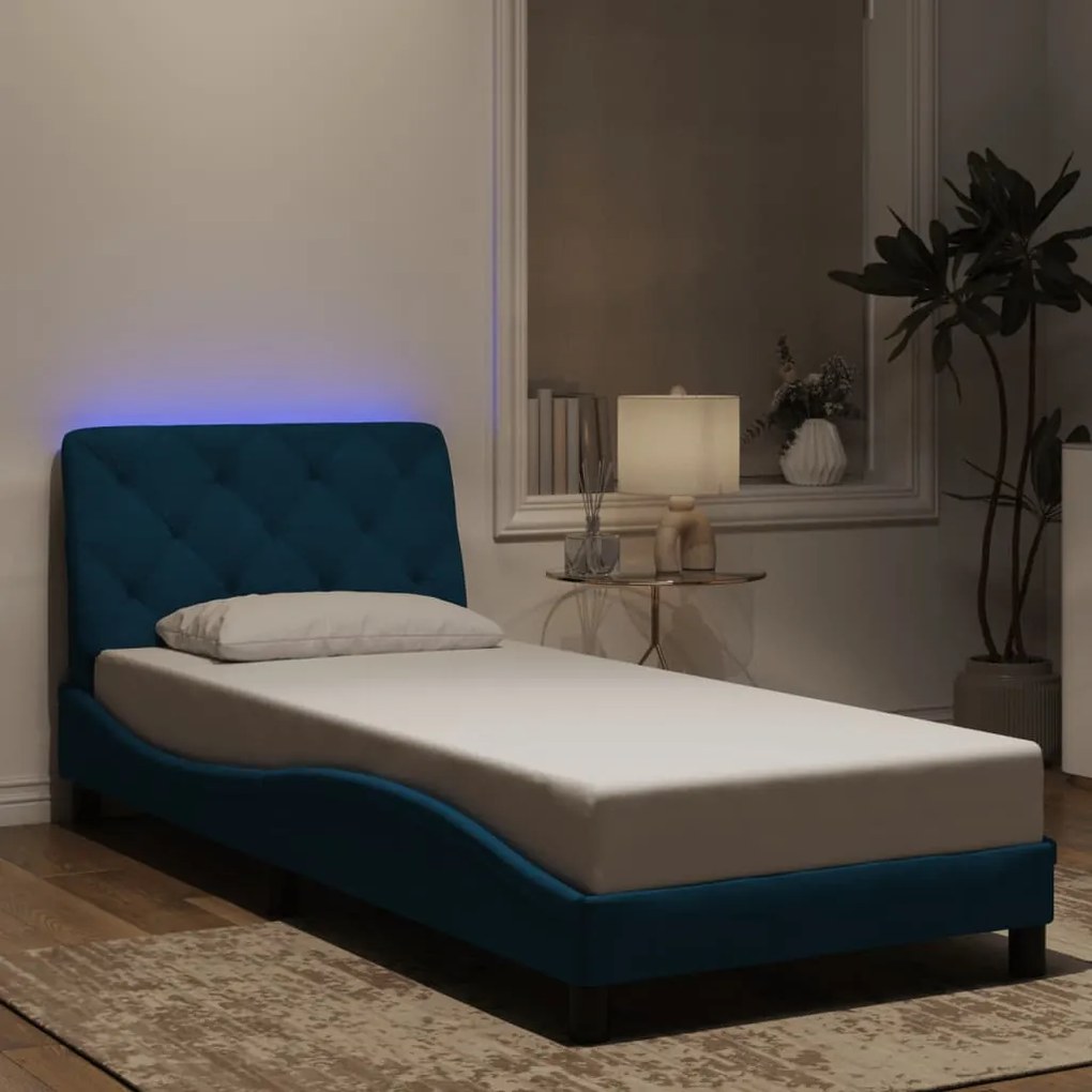 vidaXL Πλαίσιο Κρεβατιού με LED Μπλε 90x190 εκ. Βελούδινο