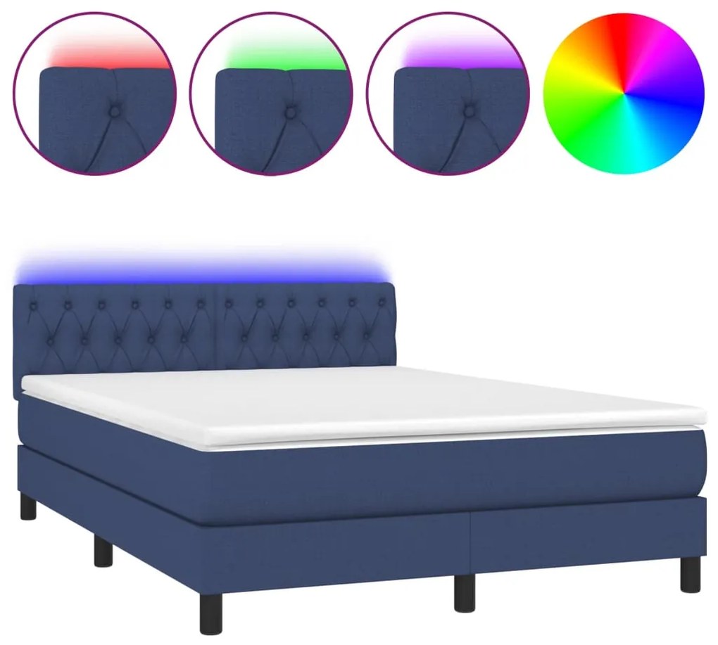 vidaXL Κρεβάτι Boxspring με Στρώμα &amp; LED Μπλε 140x190 εκ. Υφασμάτινο