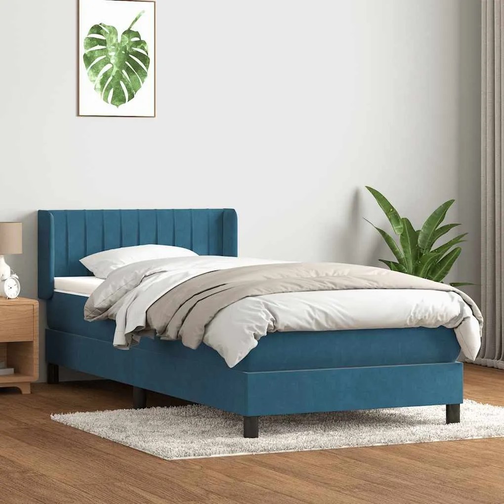 Κρεβάτι Boxspring με Στρώμα Σκούρο Μπλε 80x220 εκ. Βελούδινο - Μπλε