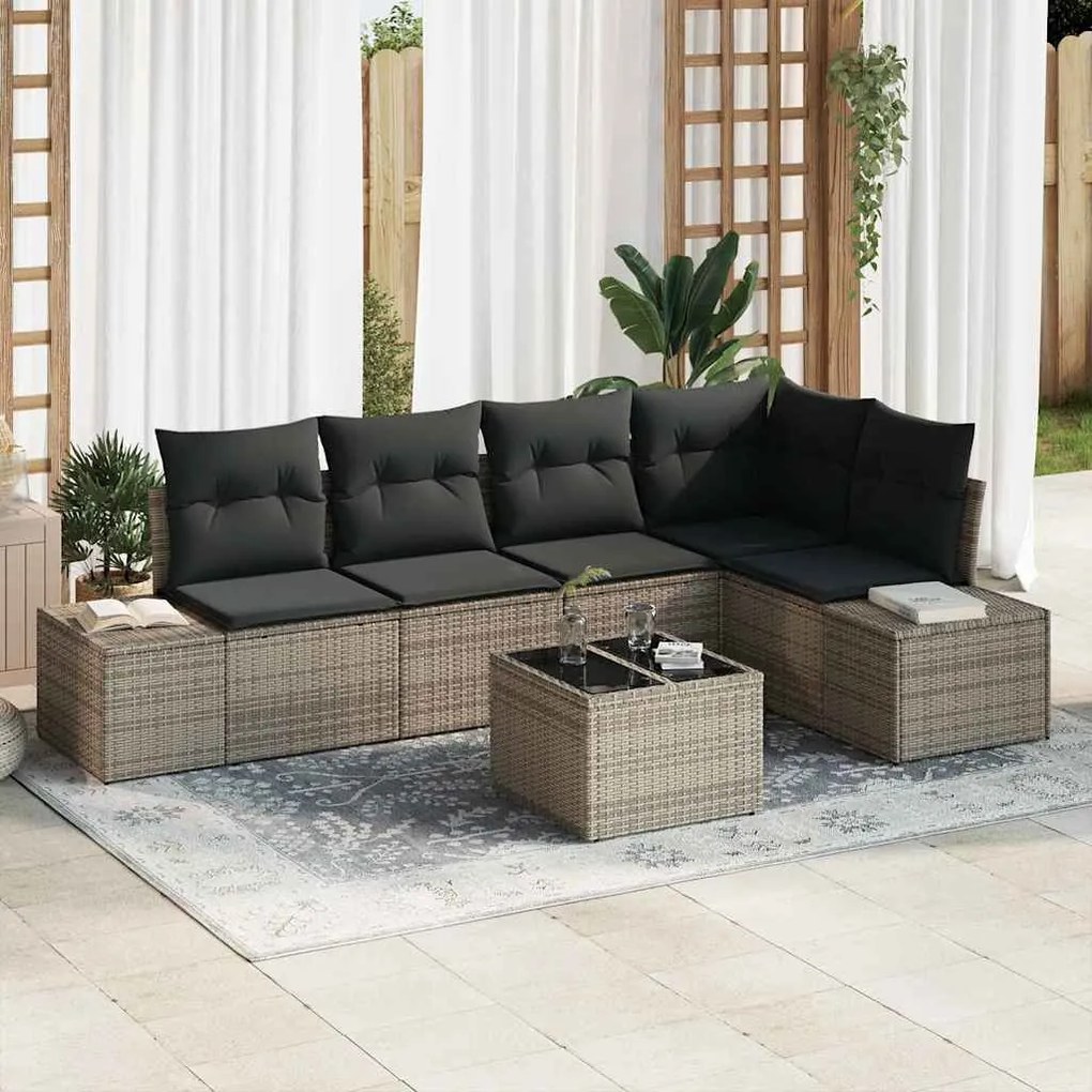 vidaXL Σετ Καναπέ Κήπου 6 pcs Γκρι Πολυ ράταν