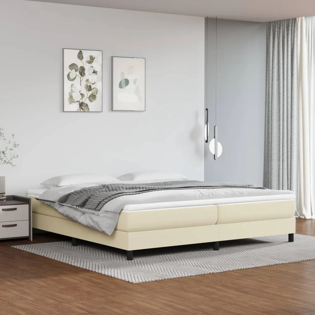 Κρεβάτι Boxspring με Στρώμα Κρεμ 200x200 εκ. Συνθετικό Δέρμα