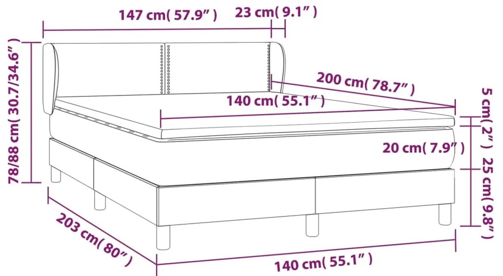 vidaXL Κρεβάτι Boxspring με Στρώμα Σκούρο Καφέ 140x200 εκ Υφασμάτινο