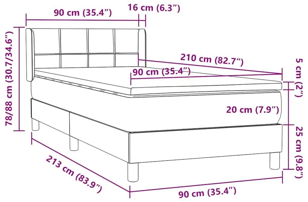 Κρεβάτι Boxspring με Στρώμα Μαύρο 90x210 εκ. Βελούδινο - Μαύρο