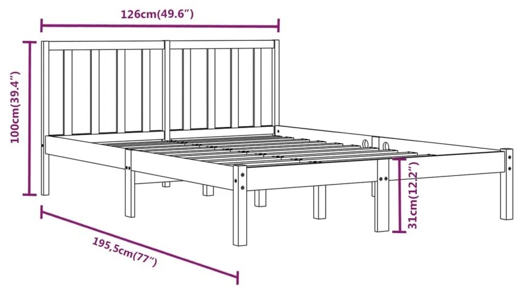 Πλαίσιο Κρεβατιού Λευκό 120x190 εκ Μασίφ Πεύκο Small Double - Λευκό