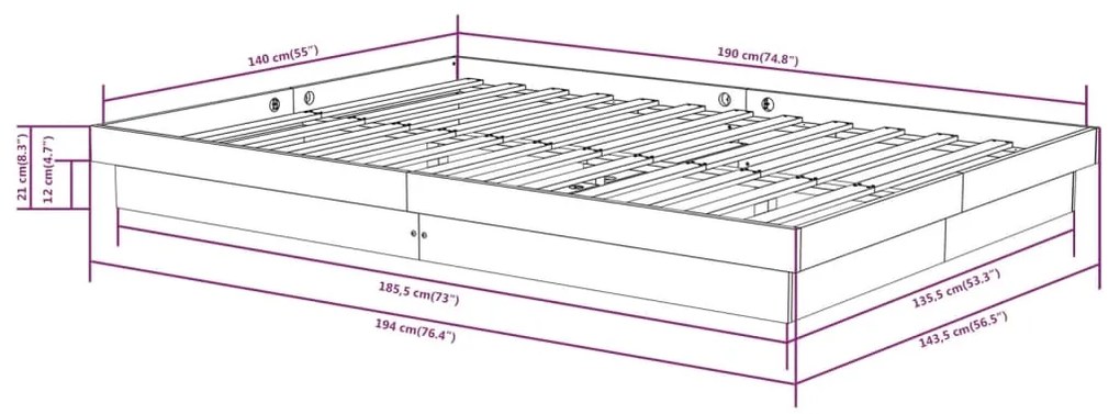 Πλαίσιο Κρεβατιού Γκρι 140 x 190 εκ. από Μασίφ Ξύλο - Γκρι