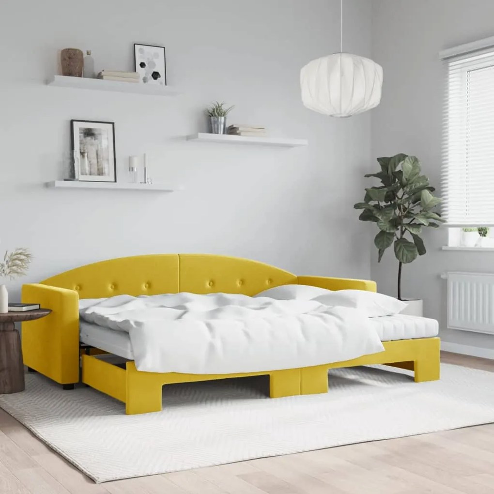 vidaXL Καναπές Κρεβάτι Συρόμενος Κίτρινο 80x200εκ. Βελούδινος Στρώματα