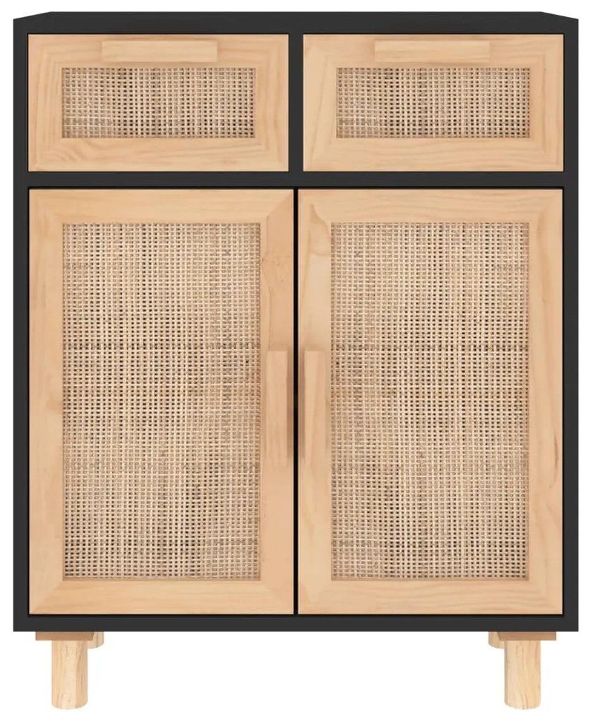 vidaXL Ντουλάπι Μαύρο 60 x 30 x 75 εκ. από Μασίφ Πεύκο &amp; Φυσικό Ρατάν